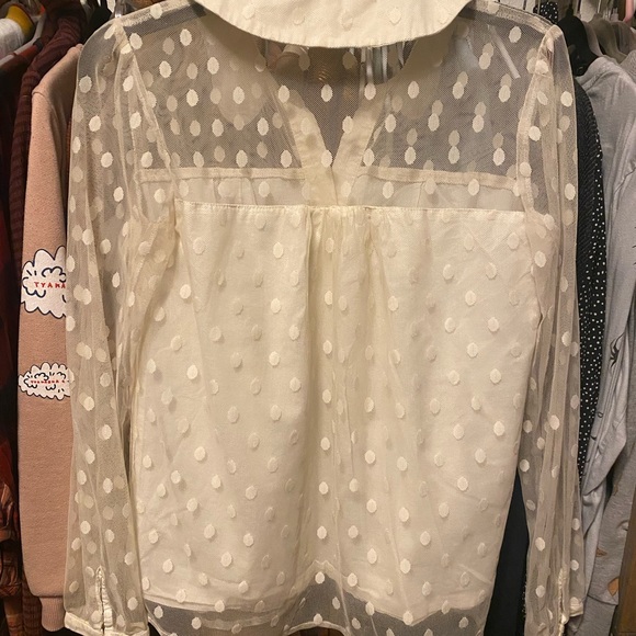 Sheer Retro Polkadot Cream Button Down - Picture 3 of 6